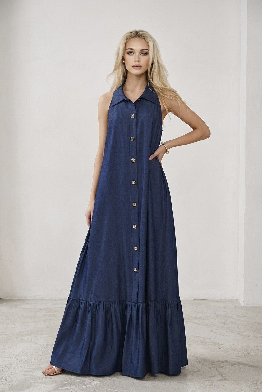 The Iconoclast Racer-Halter Button-Down Maxi