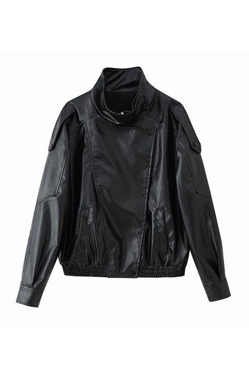 OPP Relaxed High Neck Faux Leather Jacket