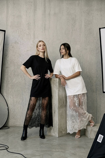 Mixed Media Knit & Lace T-Shirt Dress