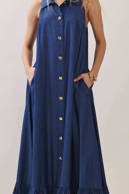 The Iconoclast Racer-Halter Button-Down Maxi