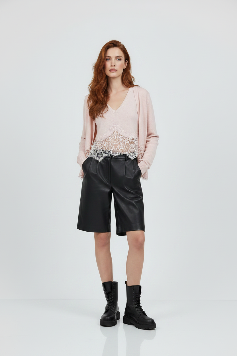 13 – Blush cardigan, hands in pockets