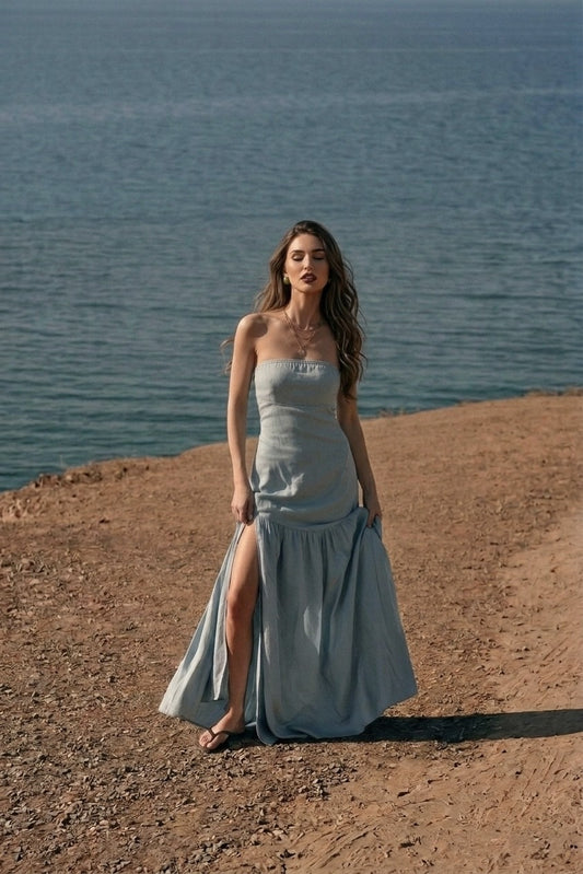 The Cerulean Shore Drop-Waist Maxi Dress