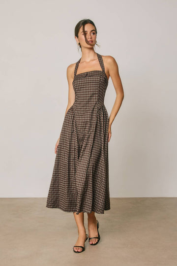 Gigi Plaid Halter Open Back Midi Dress