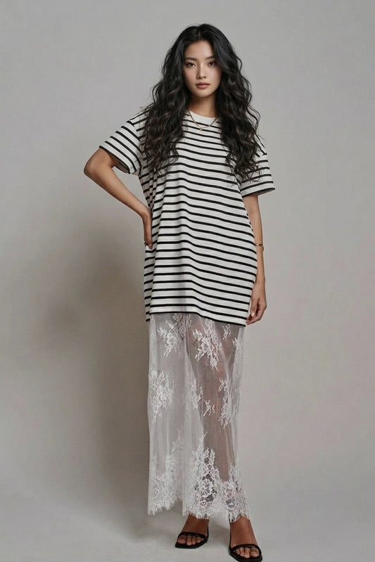 Mixed Media Knit & Lace T-Shirt Dress