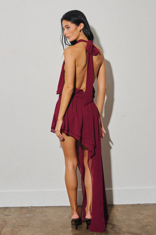 The Zuri Halter Neck Asymmetric Mini Dress