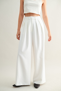 Pleated Wide Leg Trouser - Off White