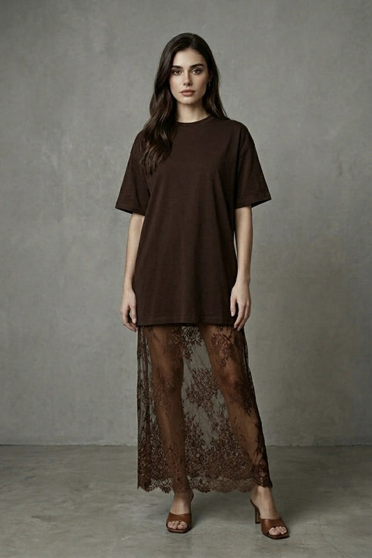 Mixed Media Knit & Lace T-Shirt Dress