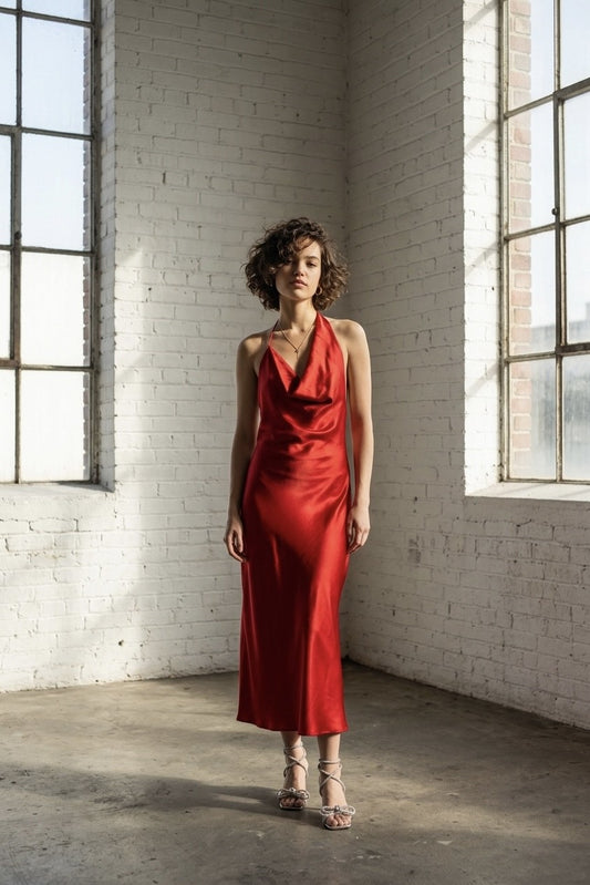 The Scarlett Satin Halter Dress