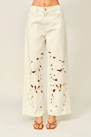 The Sawyer Cutout Embroidered Twill Pants