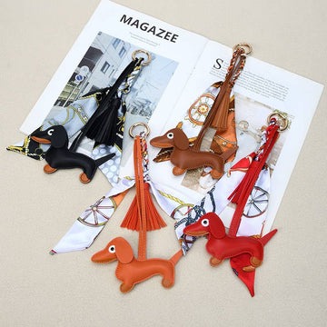 Leather Dachshund Scarf & Tassel Keychain