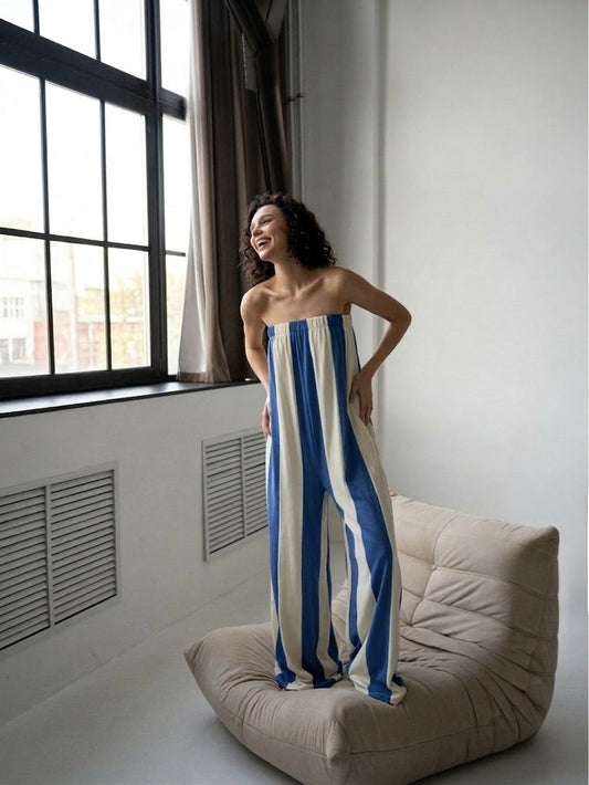 Striped Tube Wide Leg Jumpsuit