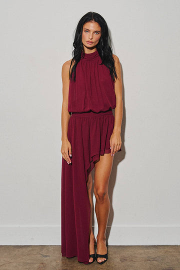 The Zuri Halter Neck Asymmetric Mini Dress
