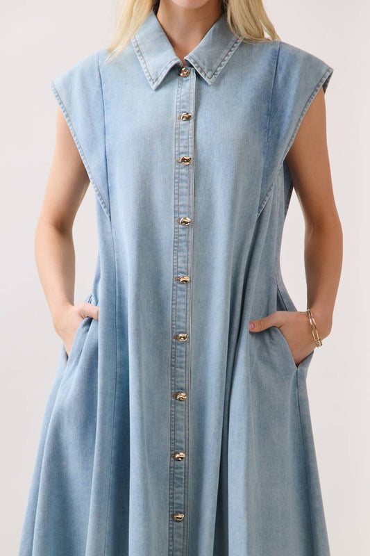 The Theorem Sweep Light Denim Maxi Dress
