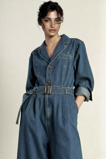 Indigo Theory Belted Denim Jumpsuit