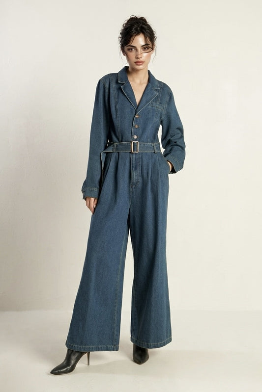 Indigo Theory Belted Denim Jumpsuit