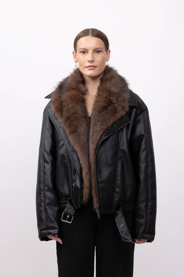 Parisian Leatherette Jacket with Removable Faux Fur Collar (Pre-Order for Oct 23)