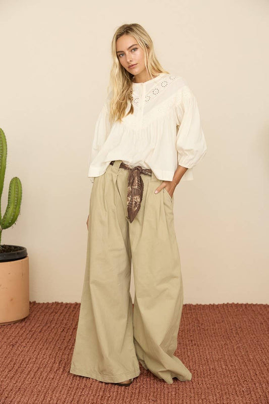 Asher Pleated Wide Leg Chino Pants