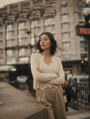 Sweater Cardigan with Lace Edge Detailing