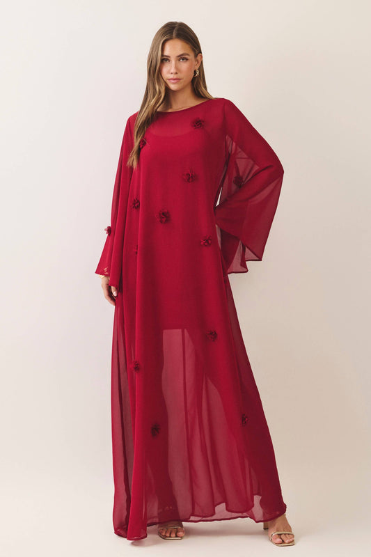 Reina Floral Applique Chiffon Maxi Dress