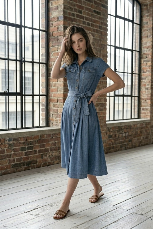 The Audery Denim Midi Dress