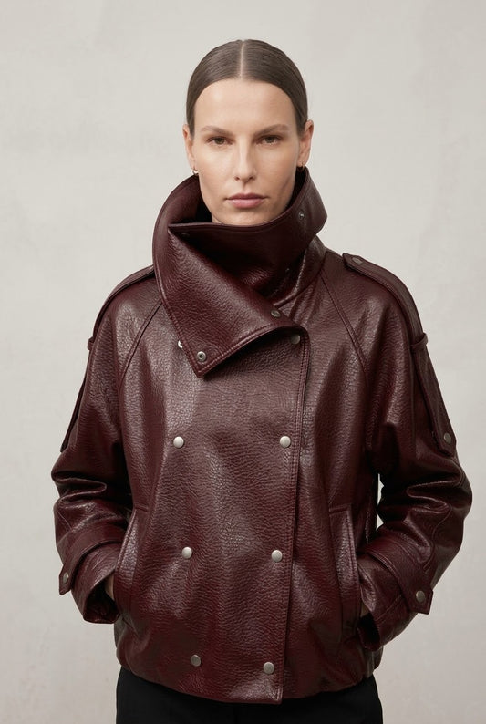 Parisian Leatherette Jacket with Standup Collar