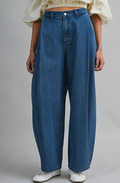 Pleated Barrel Leg Denim Trouser - Medium Wash