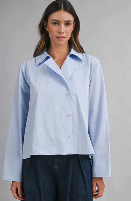 Modern Drop Hem Tailored Top - Light Blue