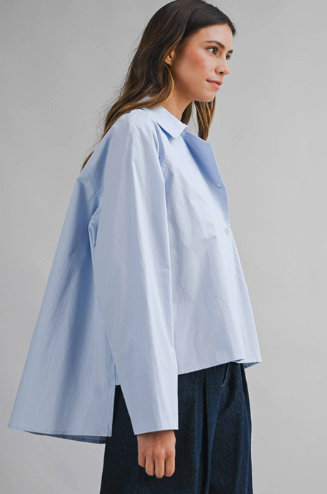 Modern Drop Hem Tailored Top - Light Blue