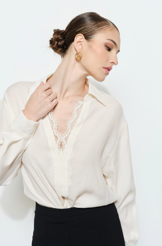 The Ava Lace Long Sleeve V-Neck Blouse