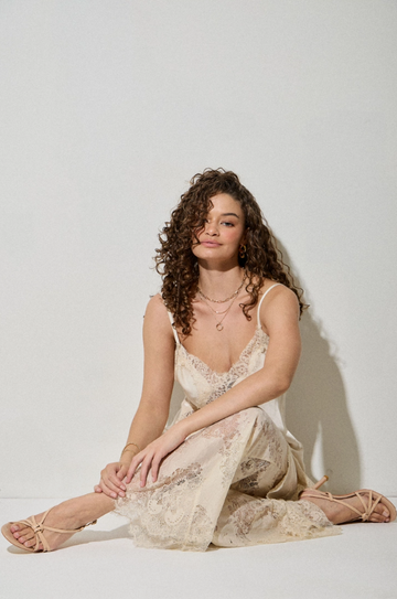 The White Theory Satin Camisole & Lace Pant Set