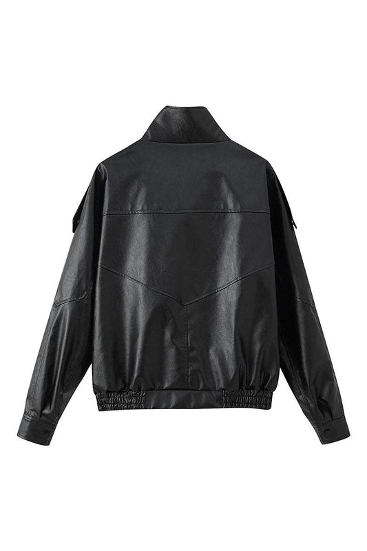 OPP Relaxed High Neck Faux Leather Jacket