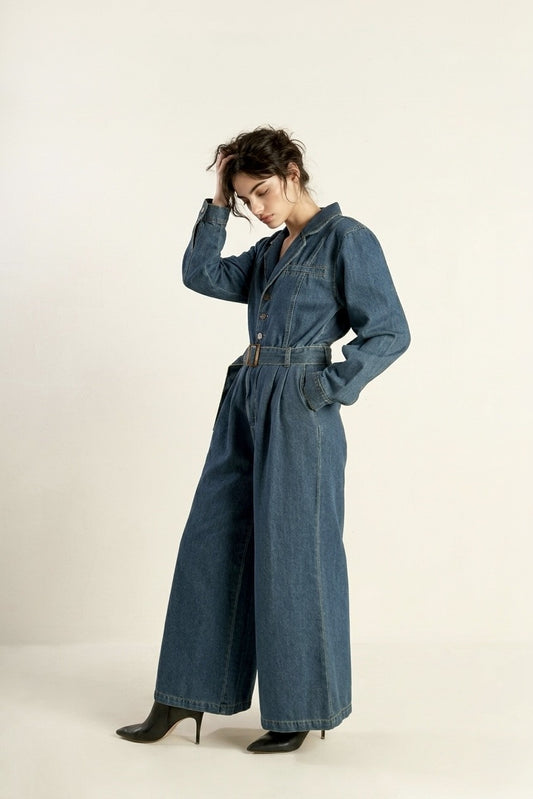 Indigo Theory Belted Denim Jumpsuit
