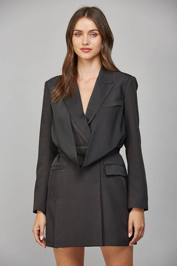 DRAPED FRONT LAPEL COLLAR BLAZER DRESS FD30425