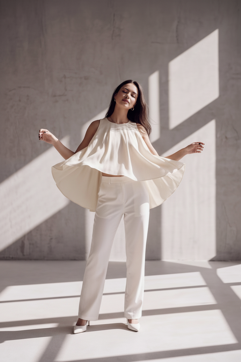 Arms out fabric flowing