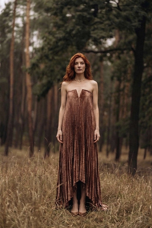 Luminous Pleat Column Maxi Dress