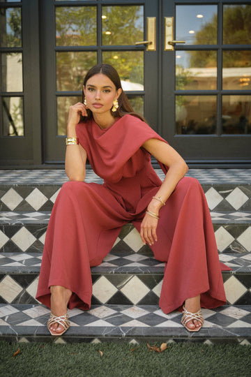 Harper Draped Scarf-Neck Jumpsuit