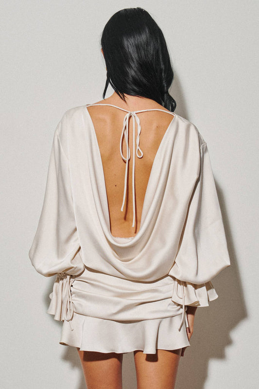 The Marayla Long Sleeve Open Cowl Back Mini Dress