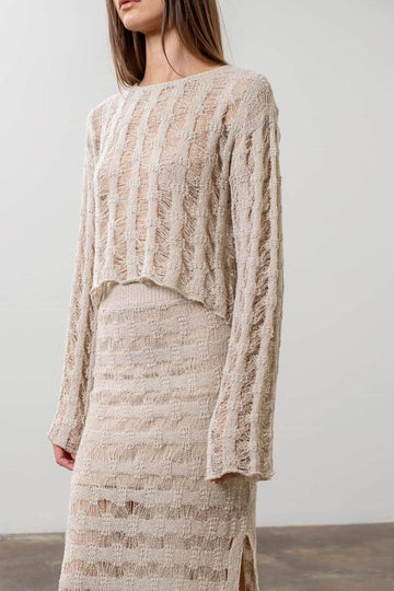 Crochet Sweater & Side Slit Midi Skirt Set