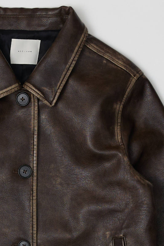 Distressed Button-Down Leather Jacket