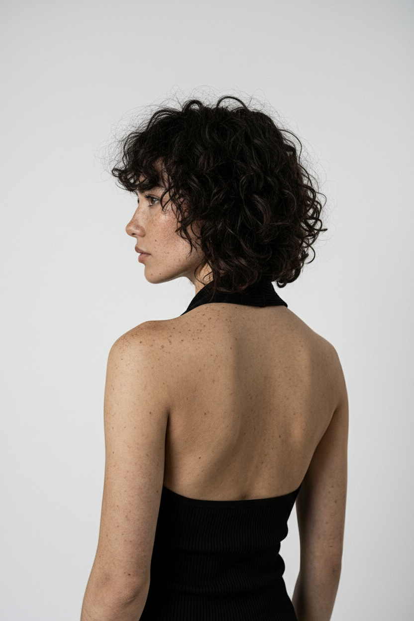 Close-up back — halter strap, ring buckle, bare skin detail