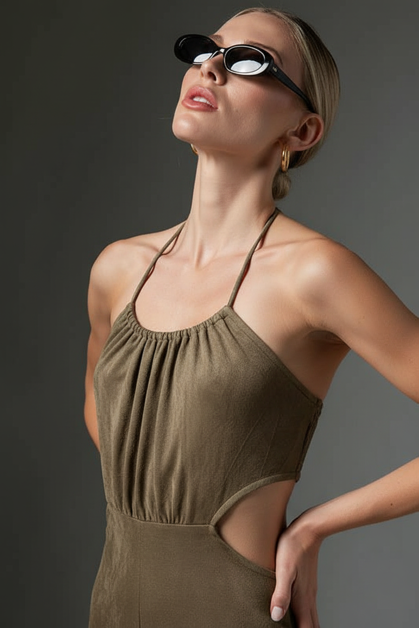 Close-up halter neckline detail