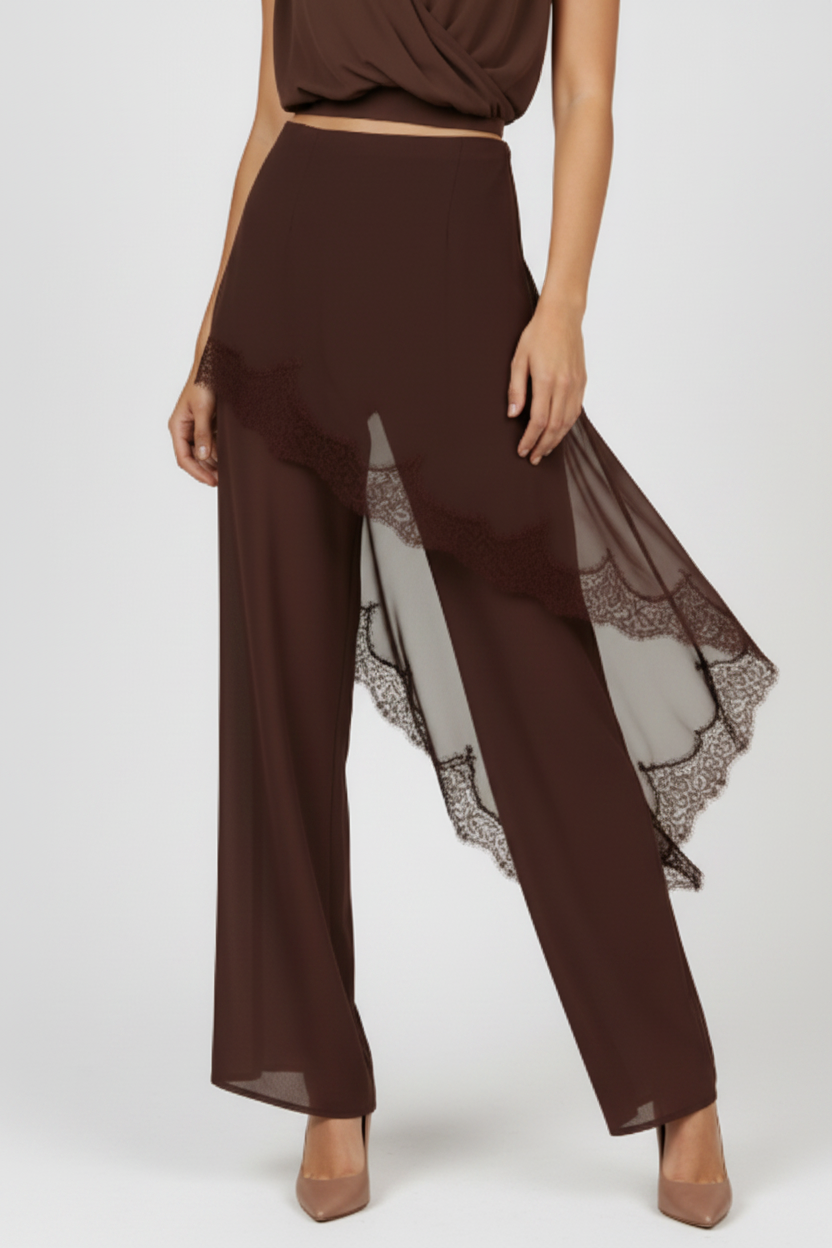 Close-up, lace overlay & trouser detail