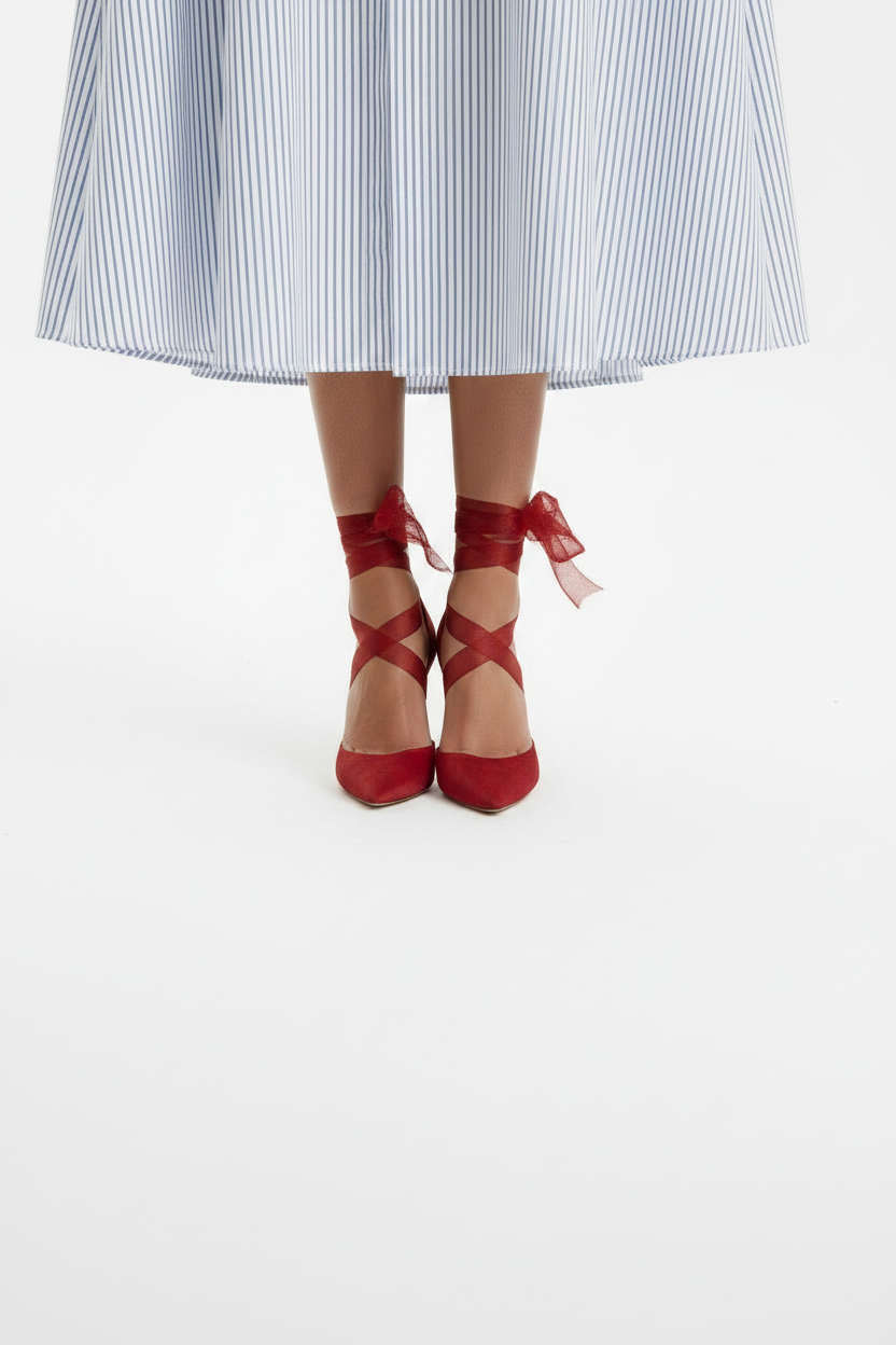 Close-up: red lace-up heels detail