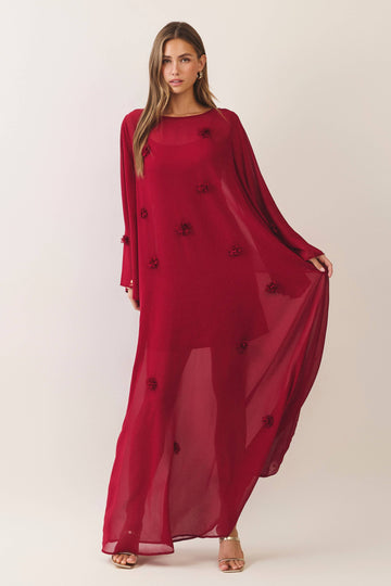 Reina Floral Applique Chiffon Maxi Dress