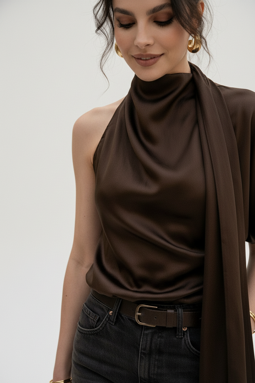 Detail — scarf drape & collarbone