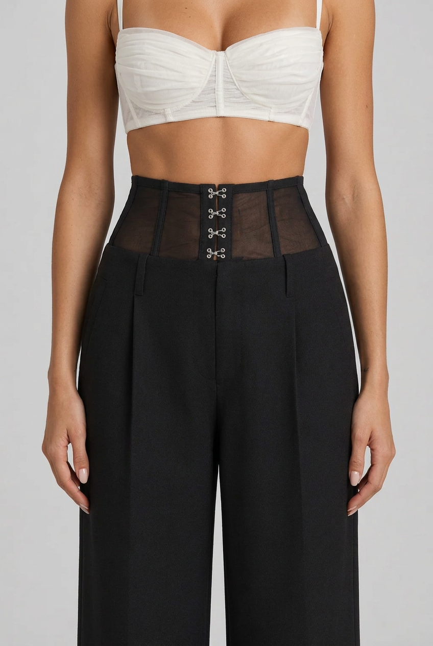Devon front view with centered corset waistband