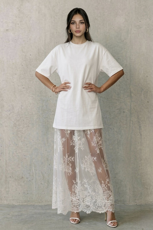 Mixed Media Knit & Lace T-Shirt Dress