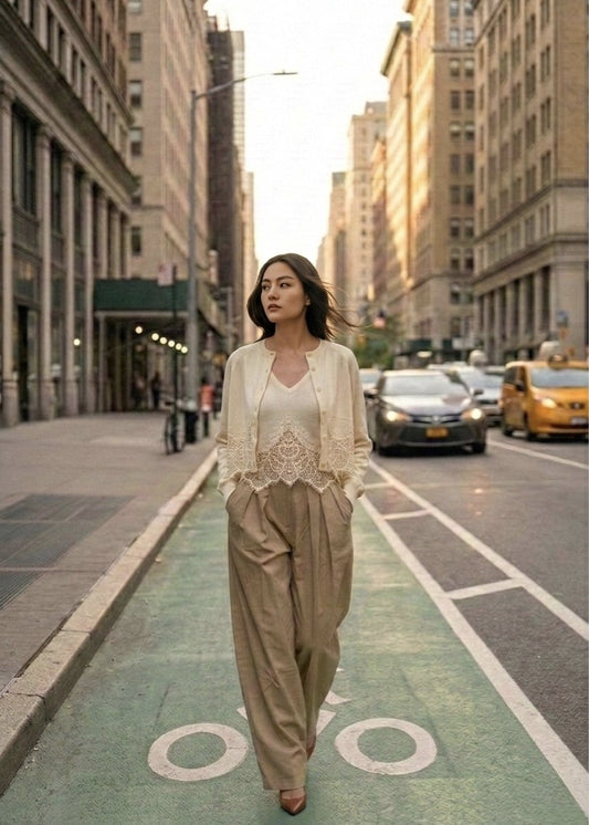 Sweater Cardigan with Lace Edge Detailing