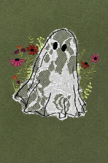 Ghost in the Garden of Good & Evil Embroidered Lace Appliqué Sweatshirt