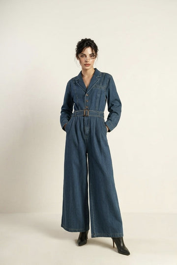 Indigo Theory Belted Denim Jumpsuit